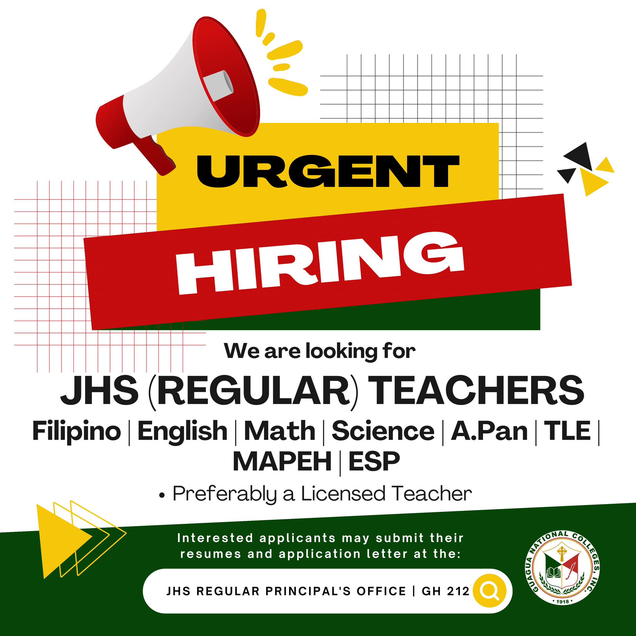 HIRING! HIRING! HIRING!... - Guagua National Colleges, Inc. | Facebook