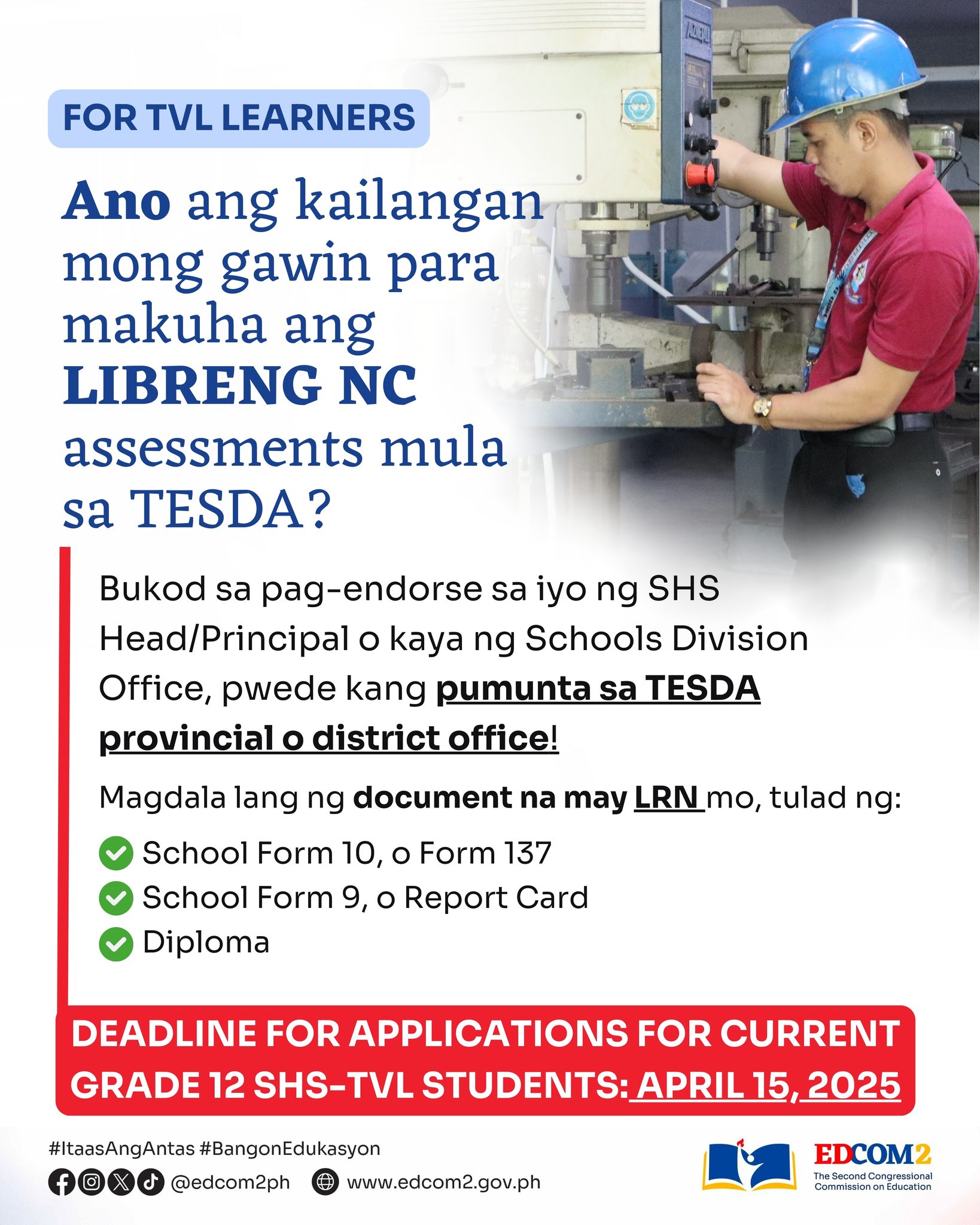 Endorsed ka na ba for FREE NC assessments ng principal o ng SDS mo ...
