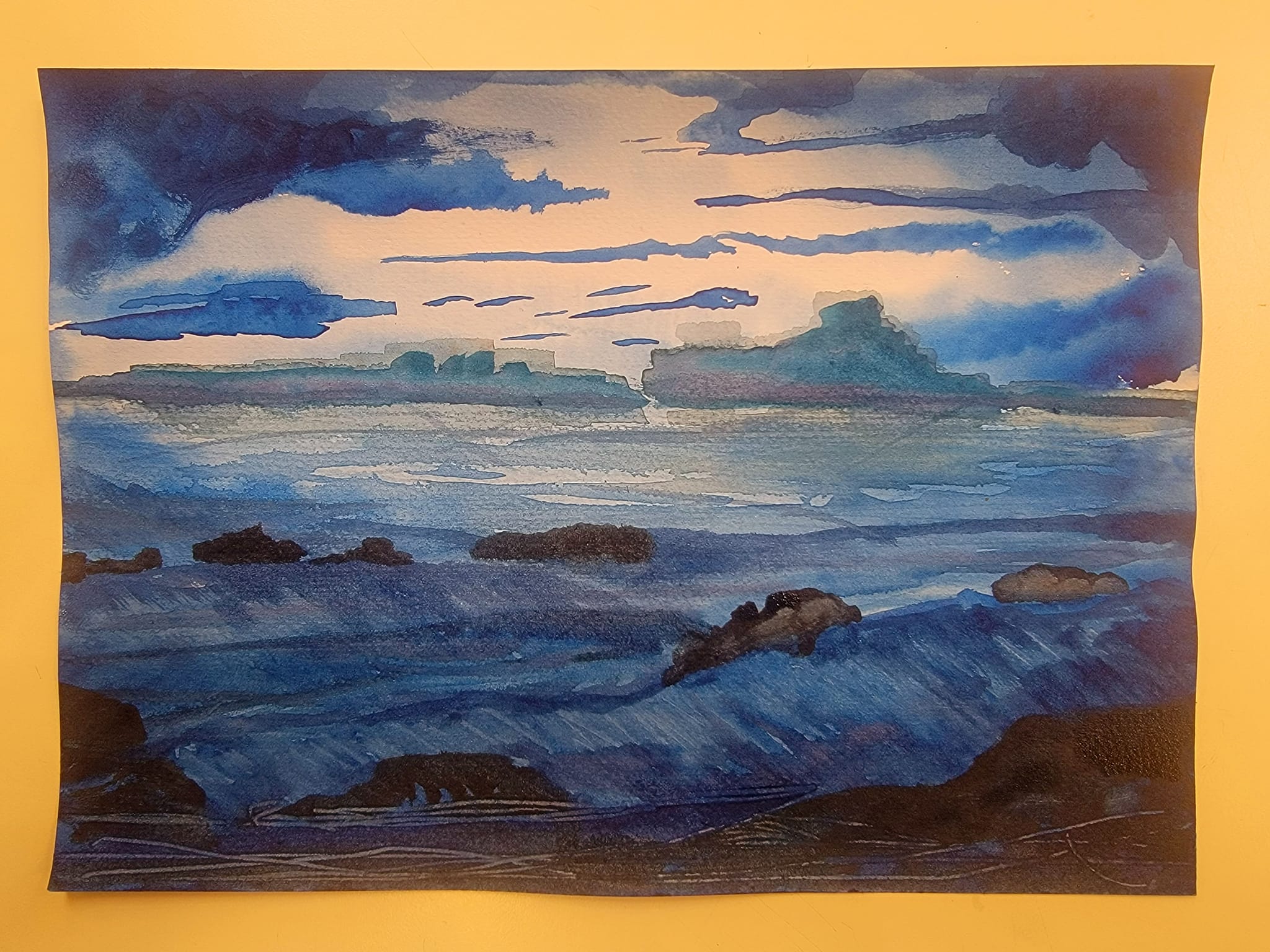 Japanese watercolor painting of the sea