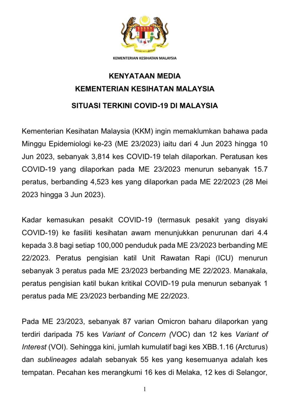 Kenyataan Media... - KEMENTERIAN KESIHATAN MALAYSIA | Facebook