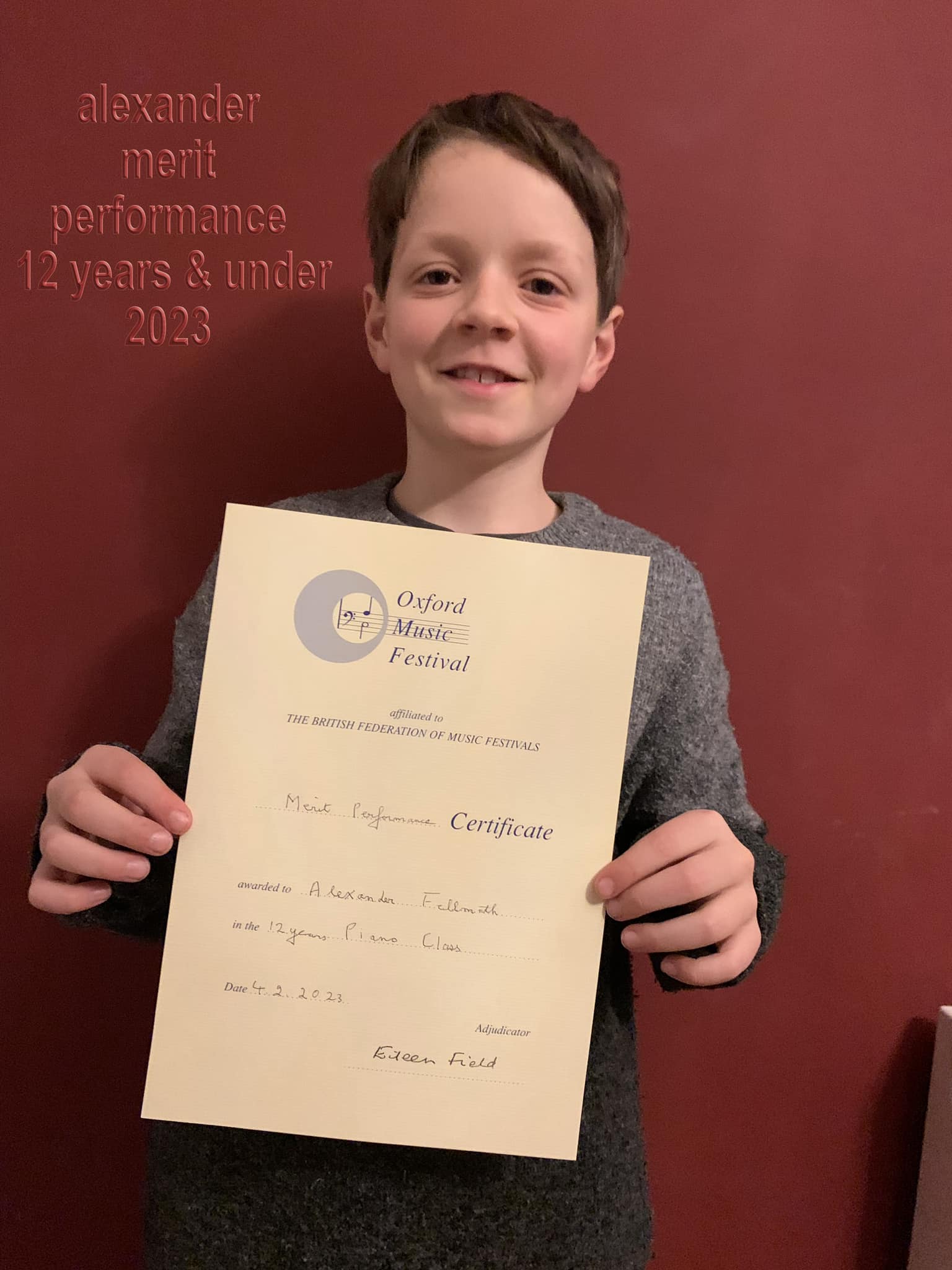 Oxford Piano - Congratulations to Alexander for being...