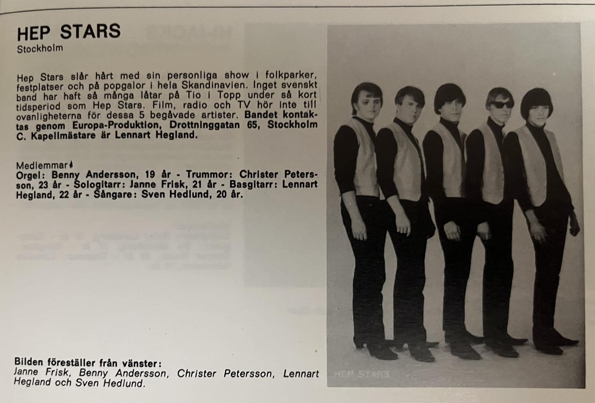 Where is Benny Andersson in this 1965 Swedish beat group photo?