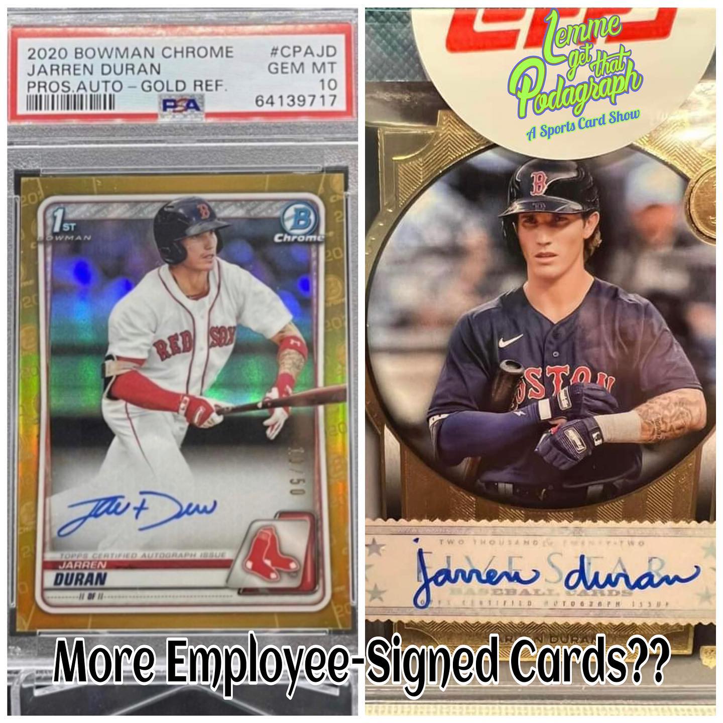 Jarren Duran autograph on Topps sports cards