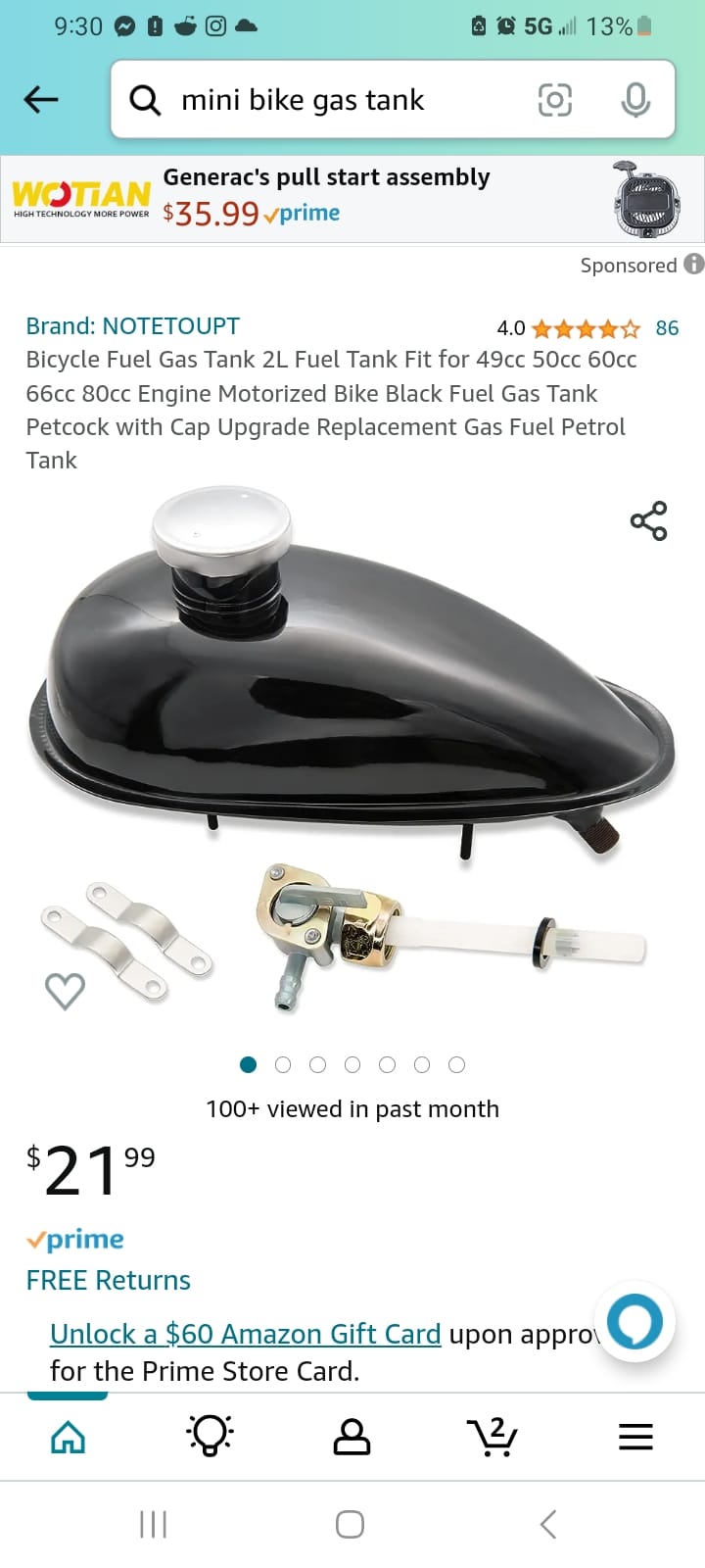 4L 1 Gal Gas Fuel Petrol Tank fit 49cc 66cc 80cc Motorized Bicycle Bike