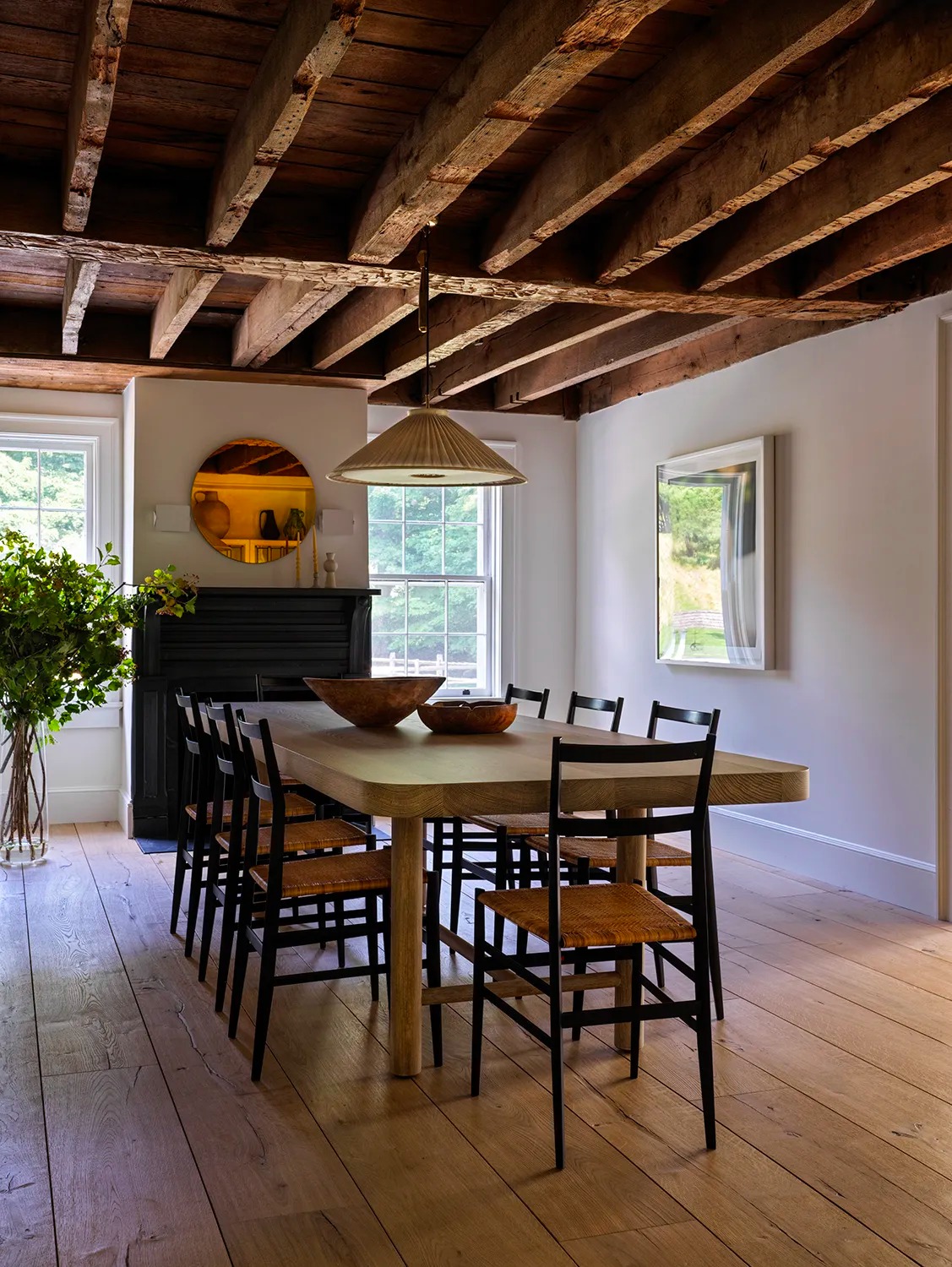 The original dining room's axe-hacked beams had been completely