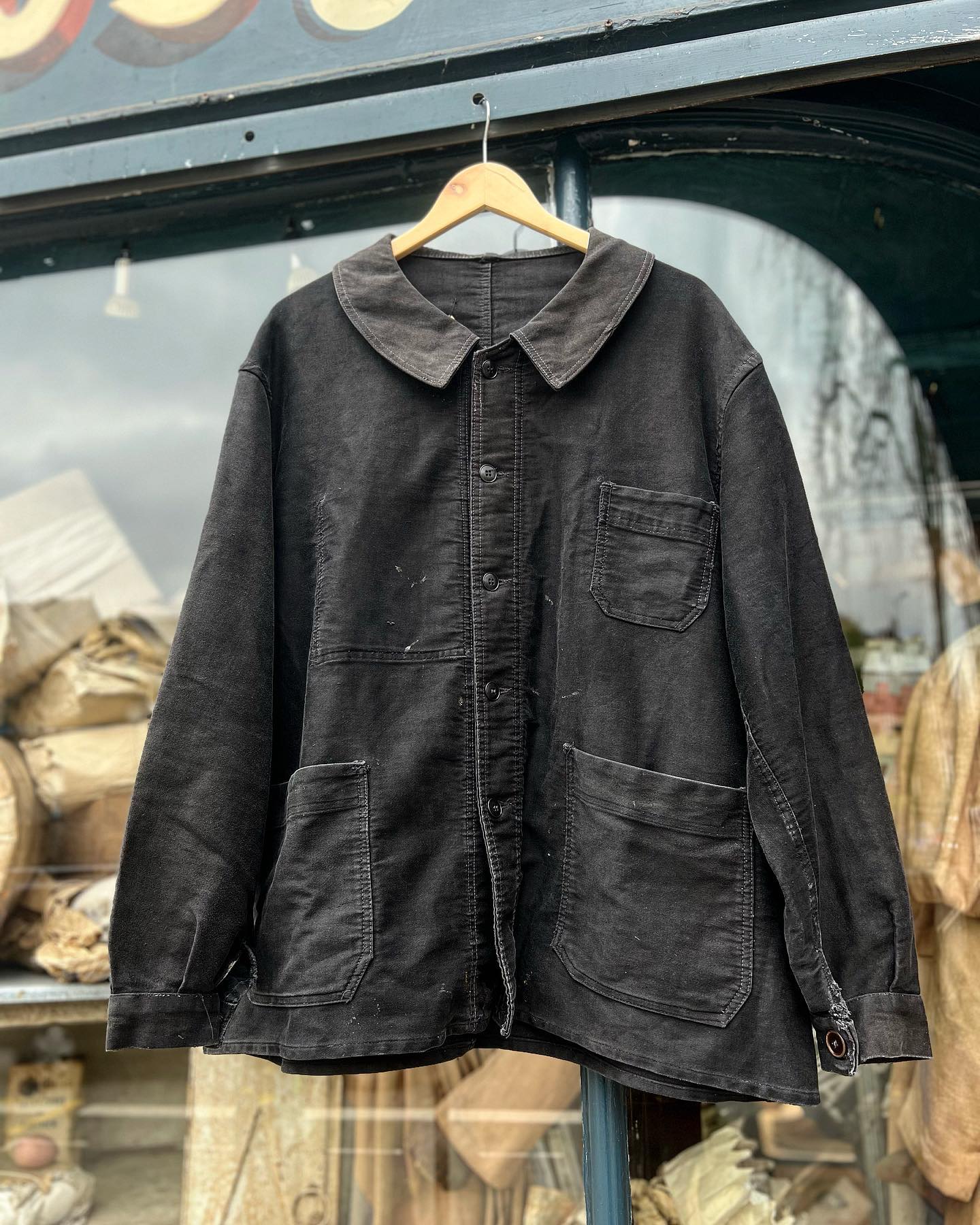 Back Available: 1950's French 'Black Moleskin' Workwear Jacket by