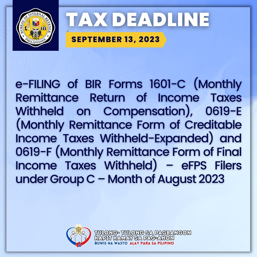 Bureau - BIR Tax Deadline 13 Wednesday e-FILING of BIR Forms 1601-C ...