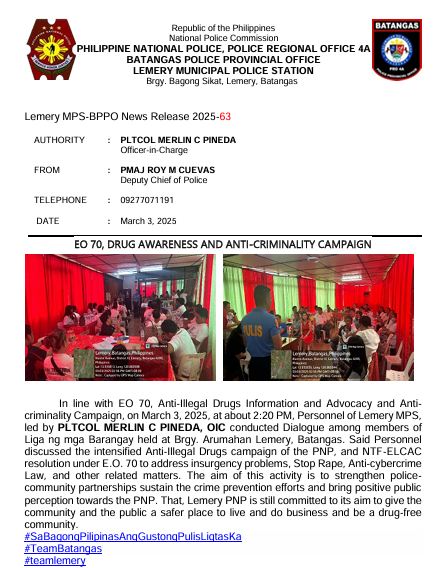 Lemery Municipal Police Station - BALIK-ESKWELA SAFETY TIPS Narito ang ...