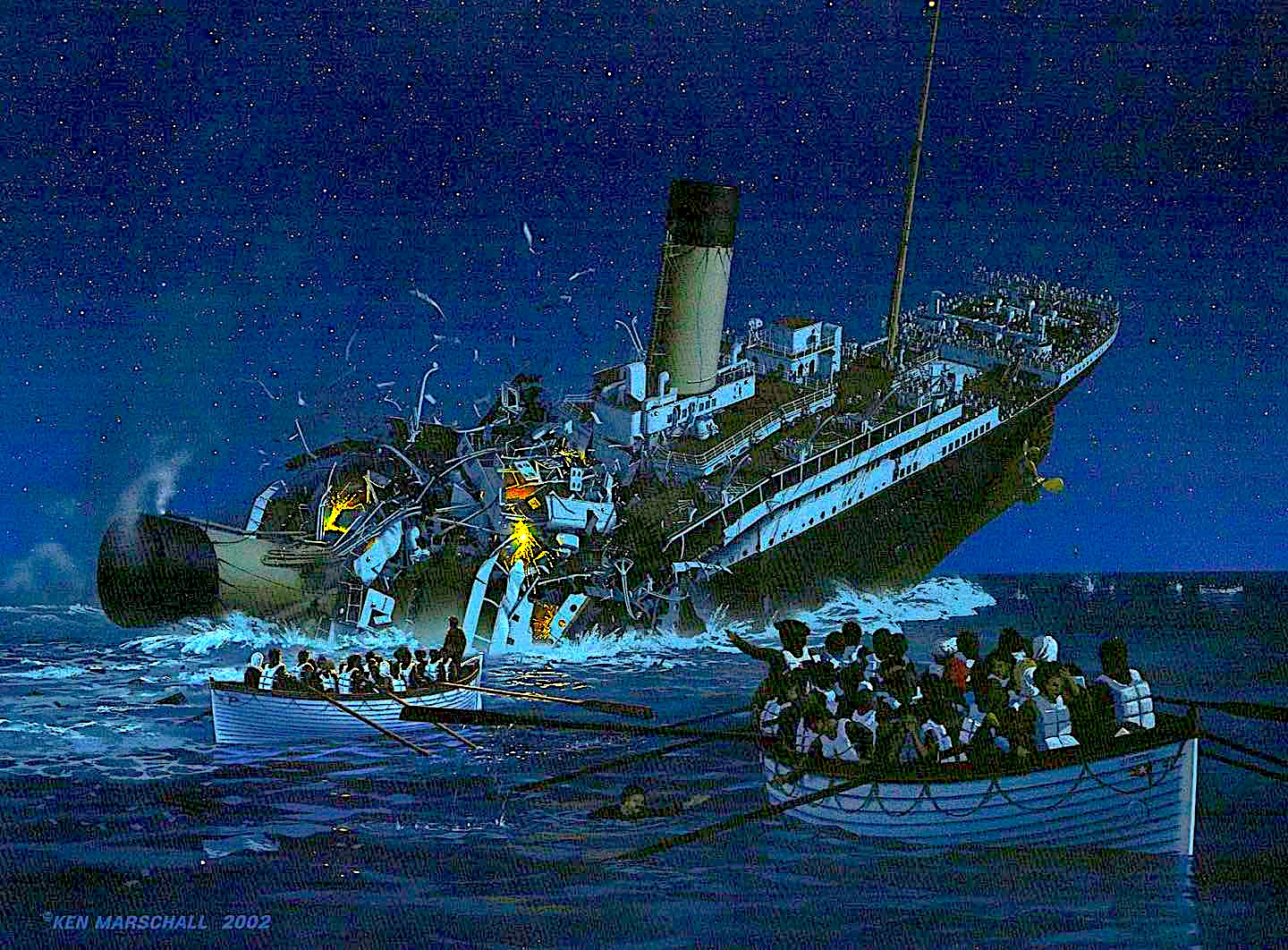 Ocean - Titanic broke up - The breakup took place at 2:17 or 2:18 AM ...