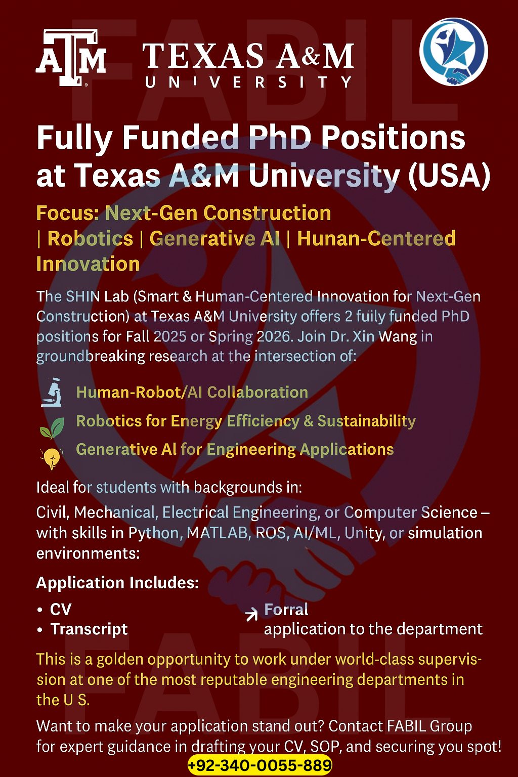 FABIL Group - 🎓 Fully Funded PhD Positions at Texas A&M... | Facebook