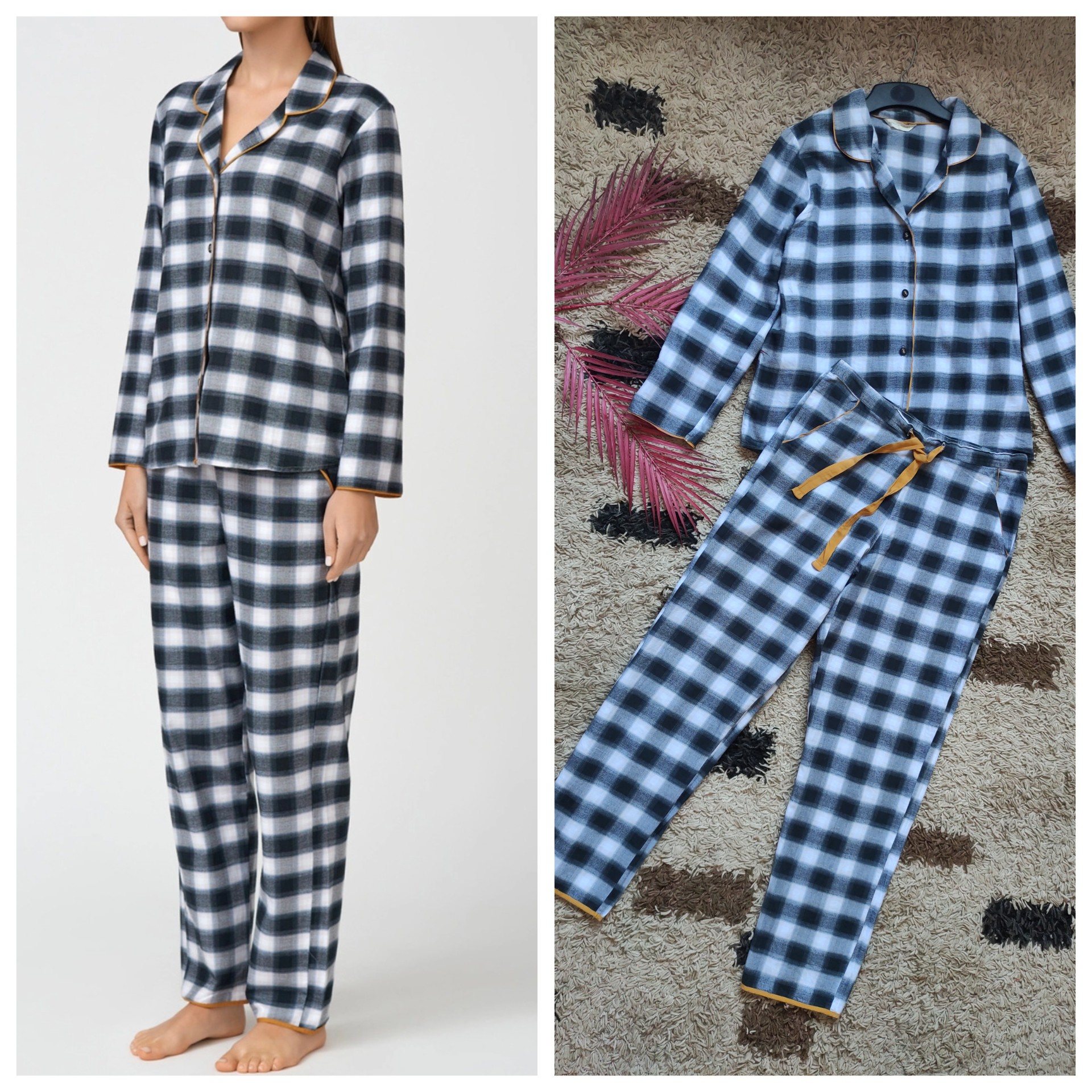 Pyjama haut et pantalon à carreaux 100% coton - vert | be normal