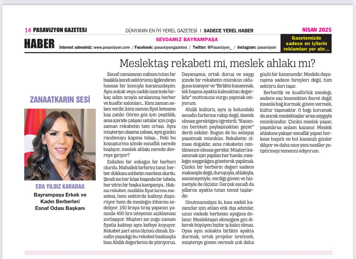 Bayrampaşa - PAŞAVİZYON Gazetesi'nin Nisan ayı sayısında esnaf ahlakın