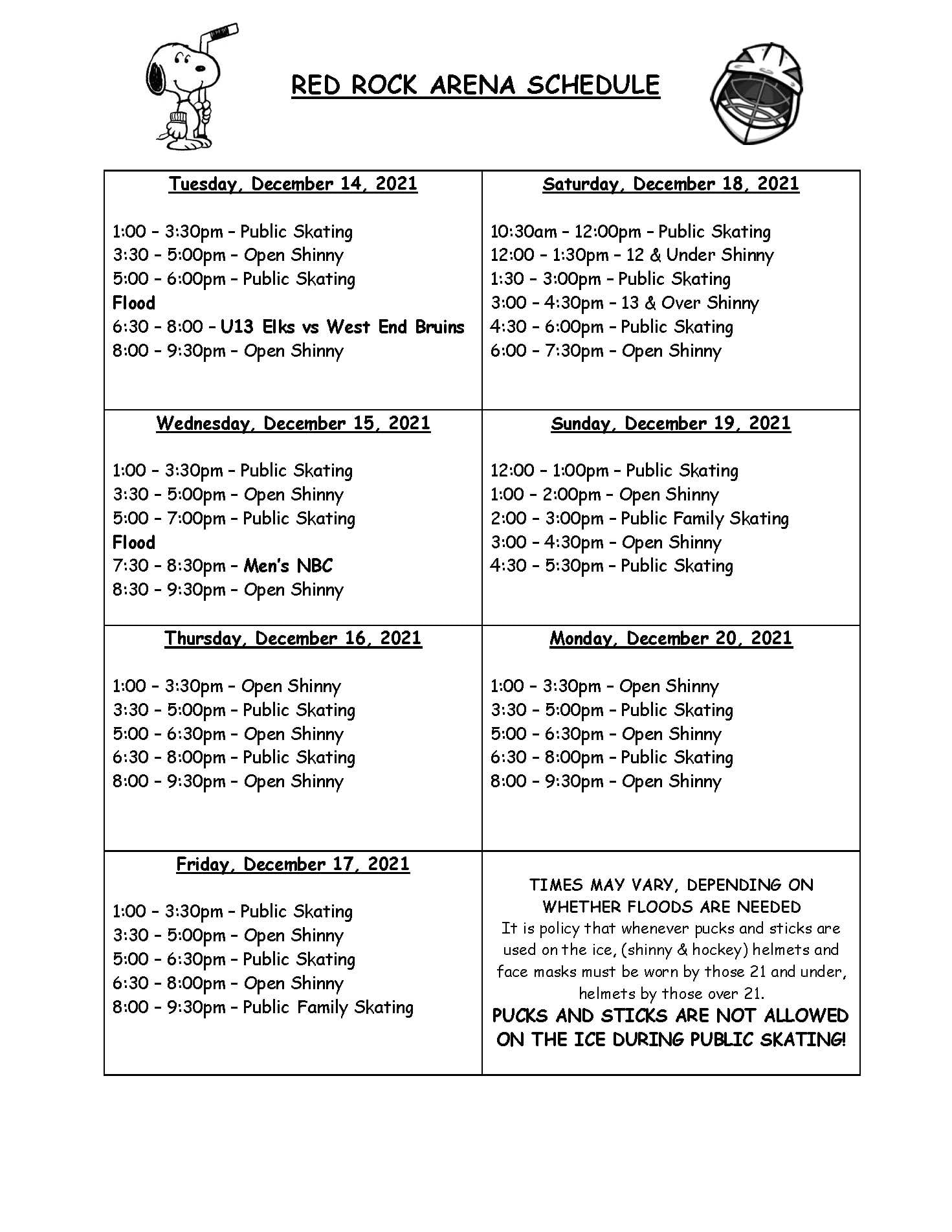 Here's this week's ice schedule!... - Township of Red Rock