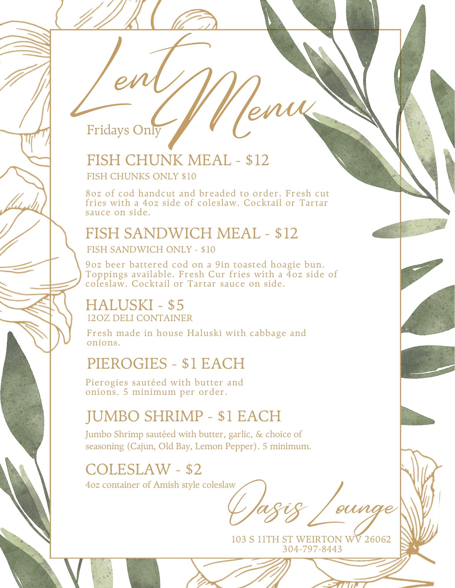 OASIS - Here’s our Lent Menu for tomorrow, Ash Wednesday, and all ...