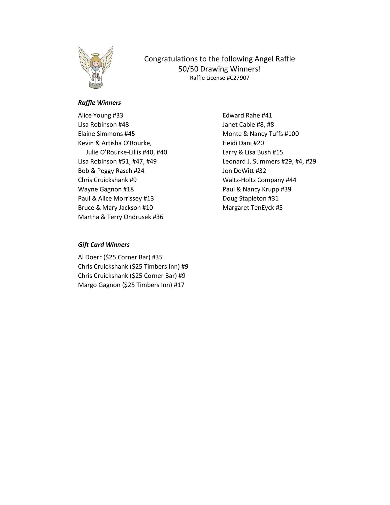 Assumption of the Blessed Virgin Mary Parish Angel Raffle