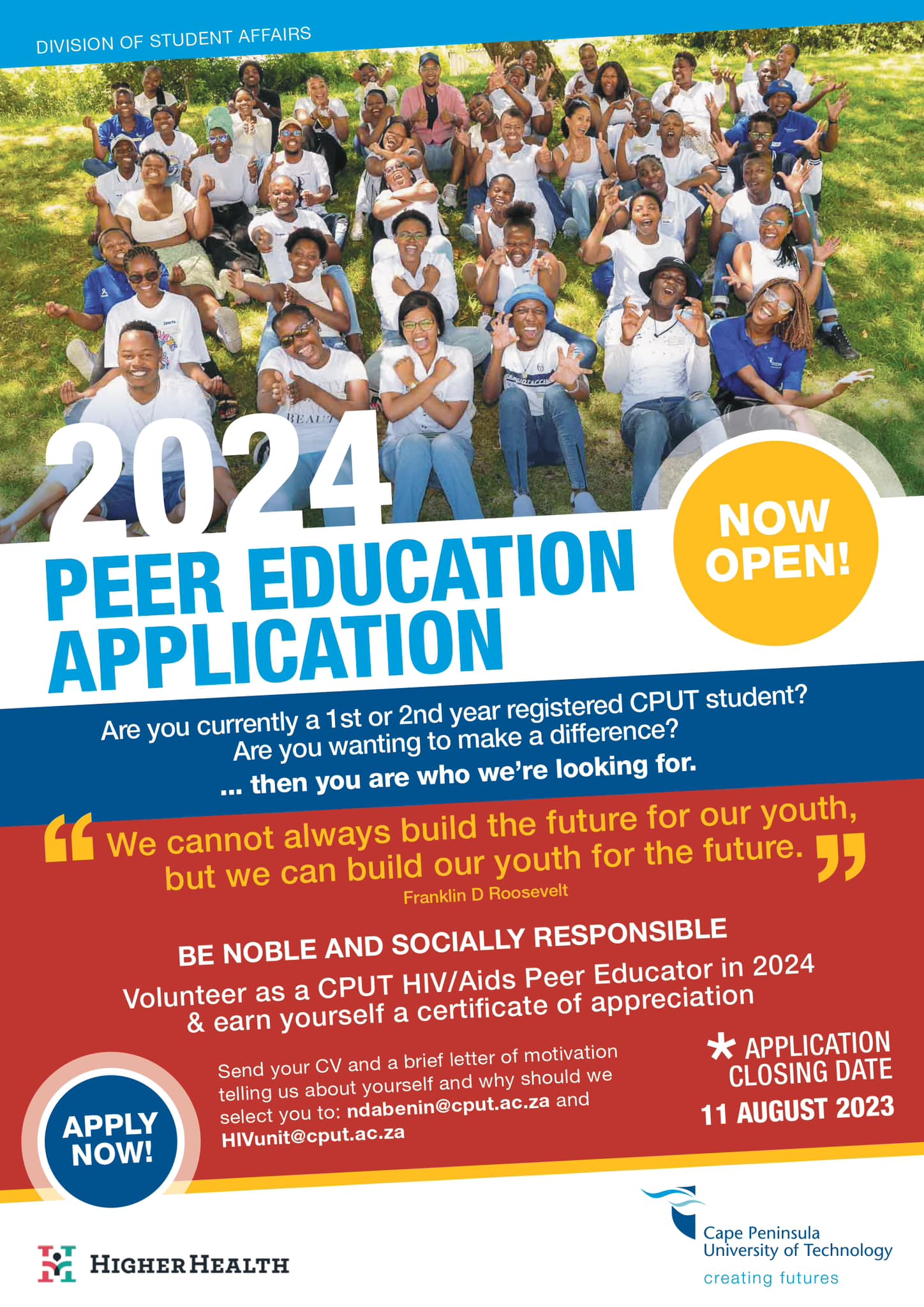 The 2024 Peer education Application... - CPUT STUDENT AFFAIRS | Facebook