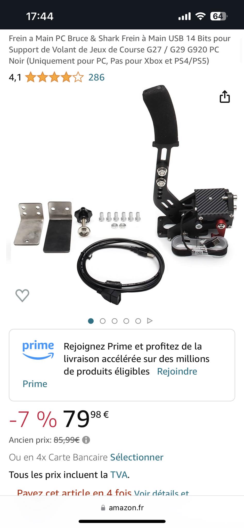 Frein à Main USB Pour Volant Thrustmaster T300RS - Compatible PS4/PS5 - Marque JONJEA - Neuf