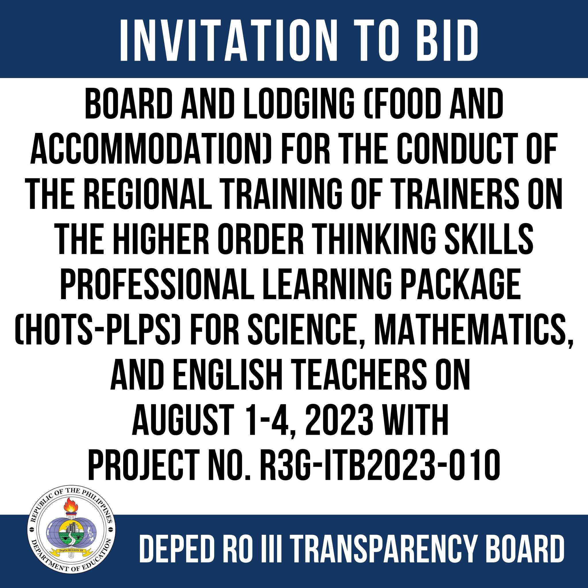 DepEd - INVITATION TO BID: BOARD AND LODGING (FOOD AND ACCOMMODATION ...
