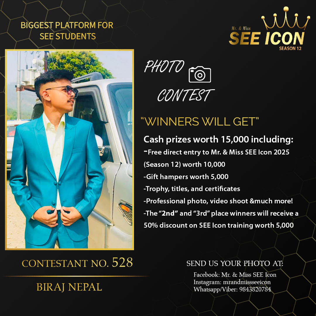 Mr. - Biraj Nepal, Contestant No.528 Photo Contest Mr. & Miss SEE Icon ...