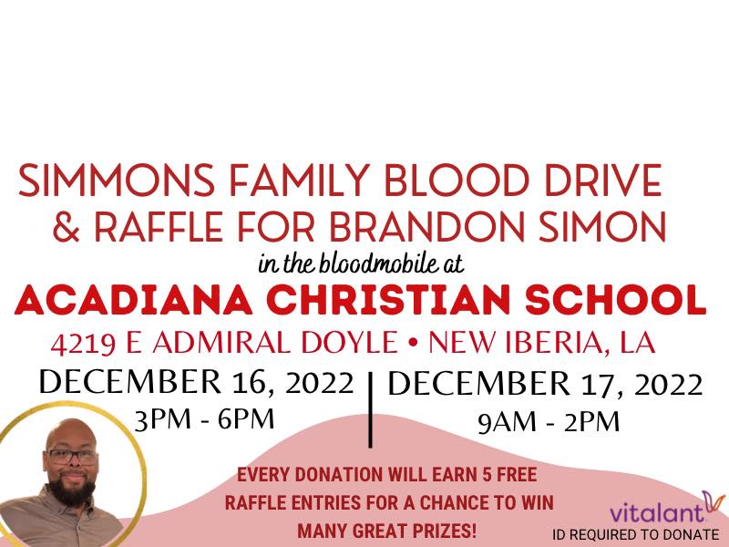 Simmons Family Blood Drive & Raffle for Brandon Simon