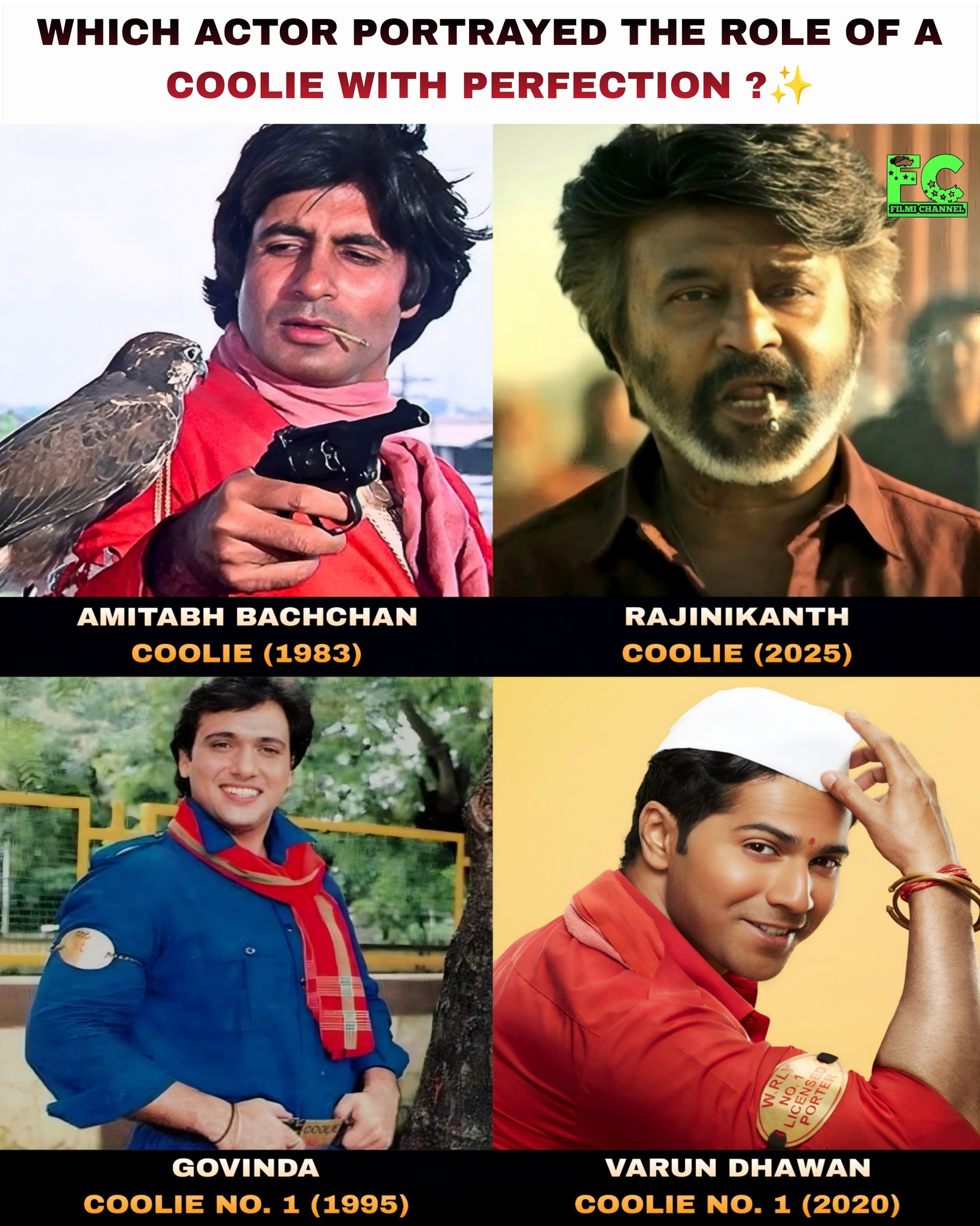 Filmi - Which actor nailed the role of a #Coolie with perfection? I ...