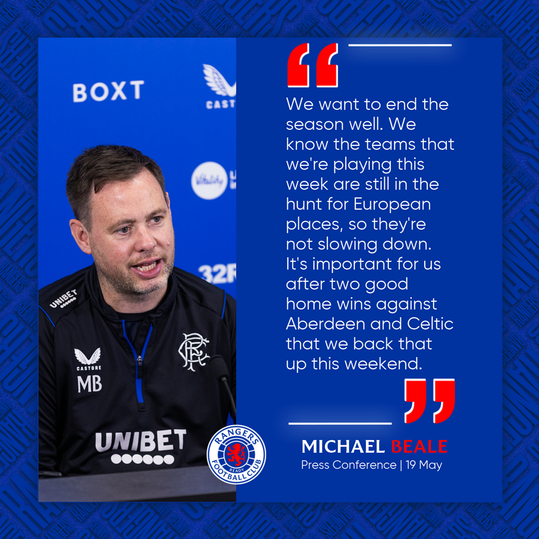 Rangers FC - Michael Beale has urged his Rangers side to...