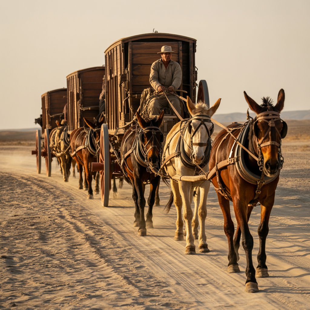 Rick Edney is training mules to pull several wagons to recreate