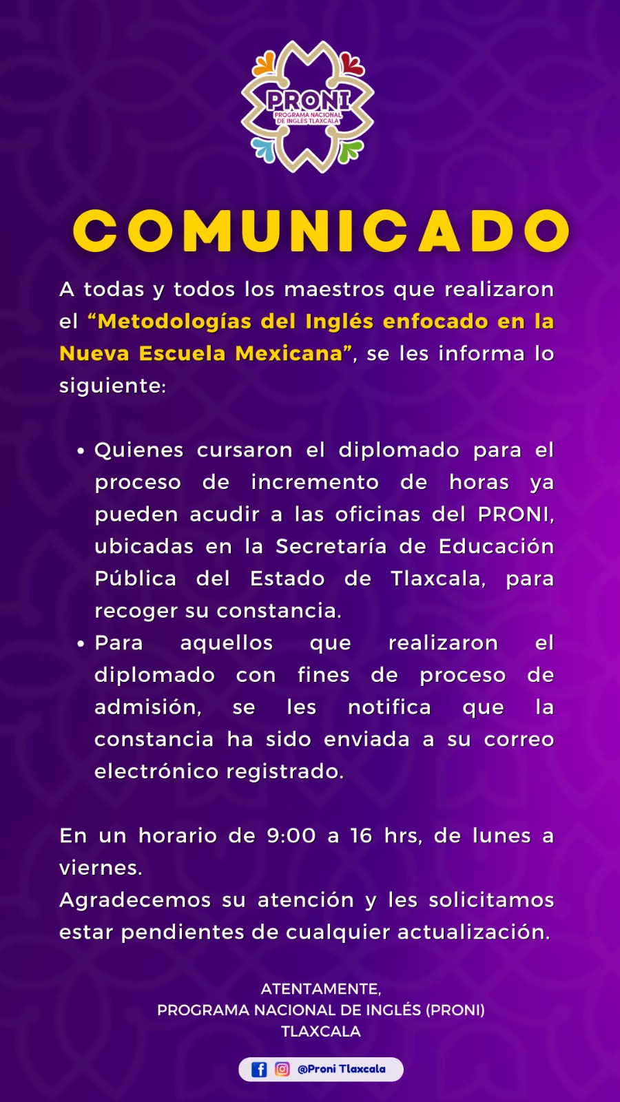 PRONI - 📢 Aviso Importante para los Maestros que Realizaron el ...