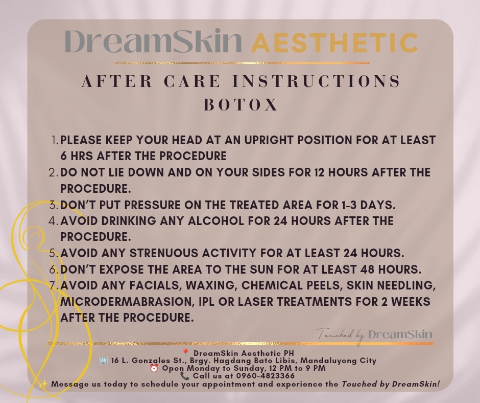 BOTOX AFTERCARE REMINDER Hi,... - DreamSkin Aesthetic PH | Facebook