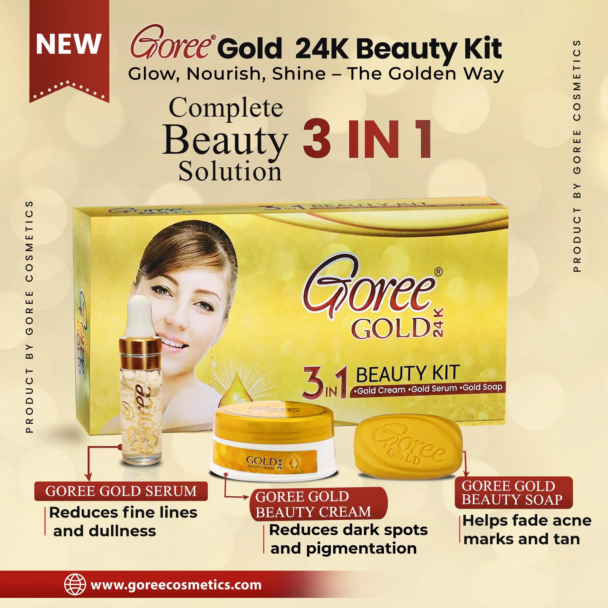 ?✨ Goree Gold 24K Beauty 3-in-1 Kit – Glow Like Gold! ✨? Tired 