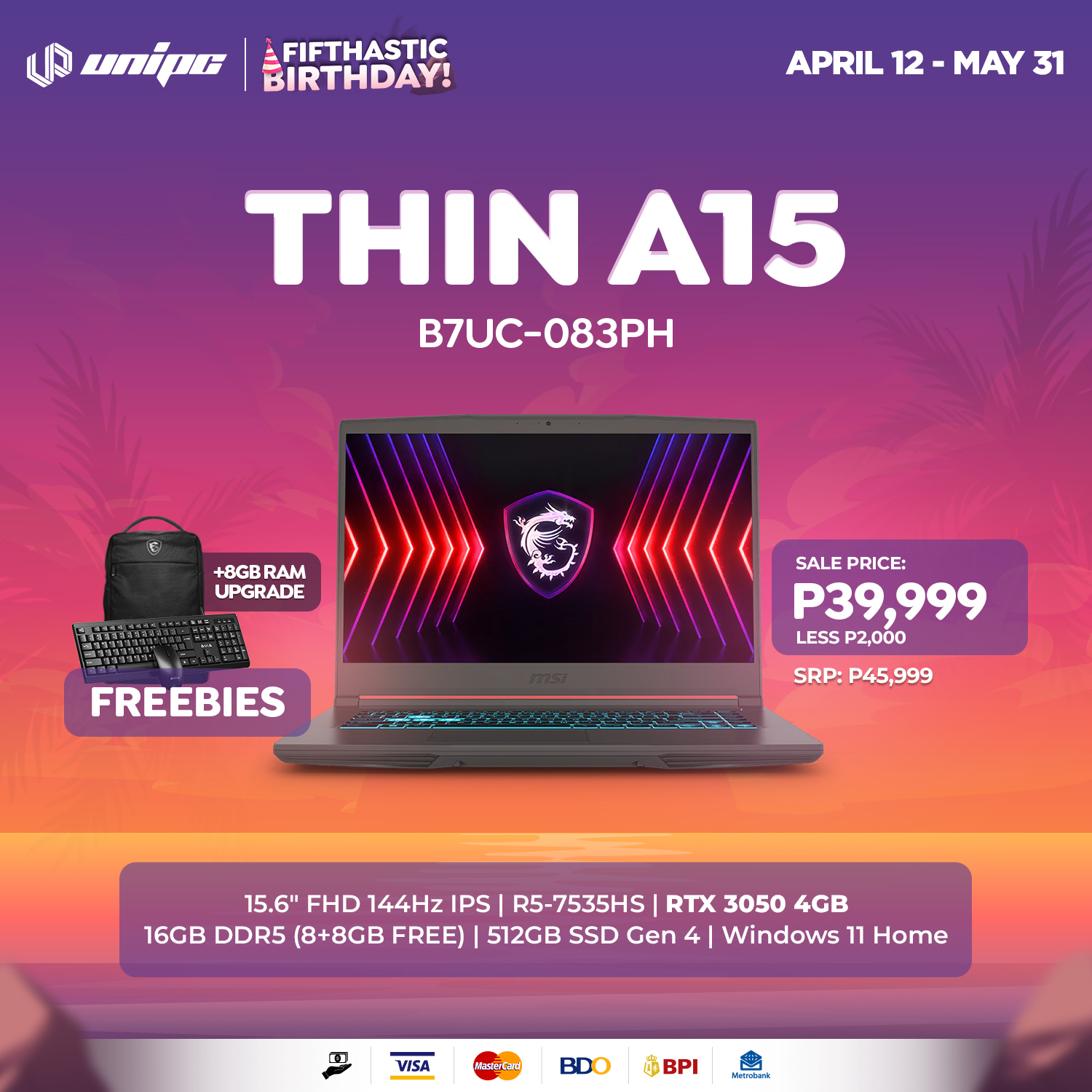 UniPC - Light in your bag. Heavy in performance. The MSI Thin A15 083PH ...