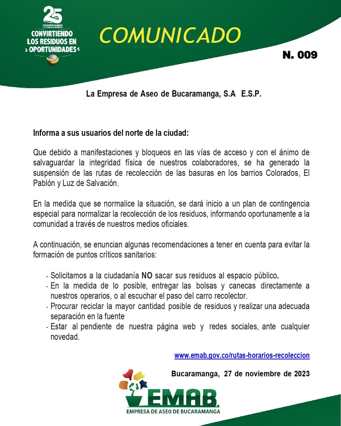 ⚠️#DeInterés: Debido... - Empresa de Aseo de Bucaramanga EMAB