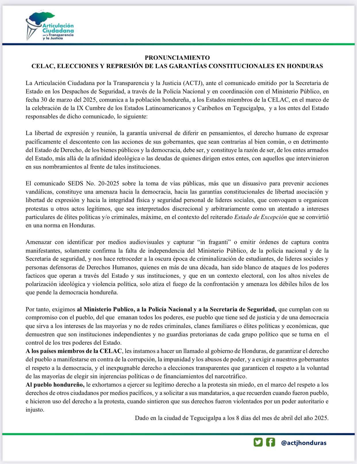 ACTJ Honduras - En el marco de la Cumbre de la #CELAC2025... | Facebook