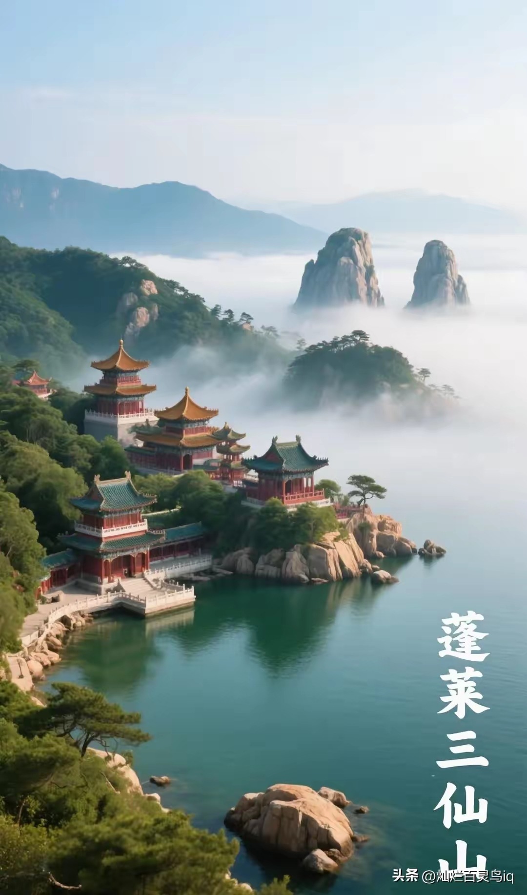 在古老传说中，蓬莱仙境一直是人们心驰神往的神秘之地，而此幅蓬莱仙境