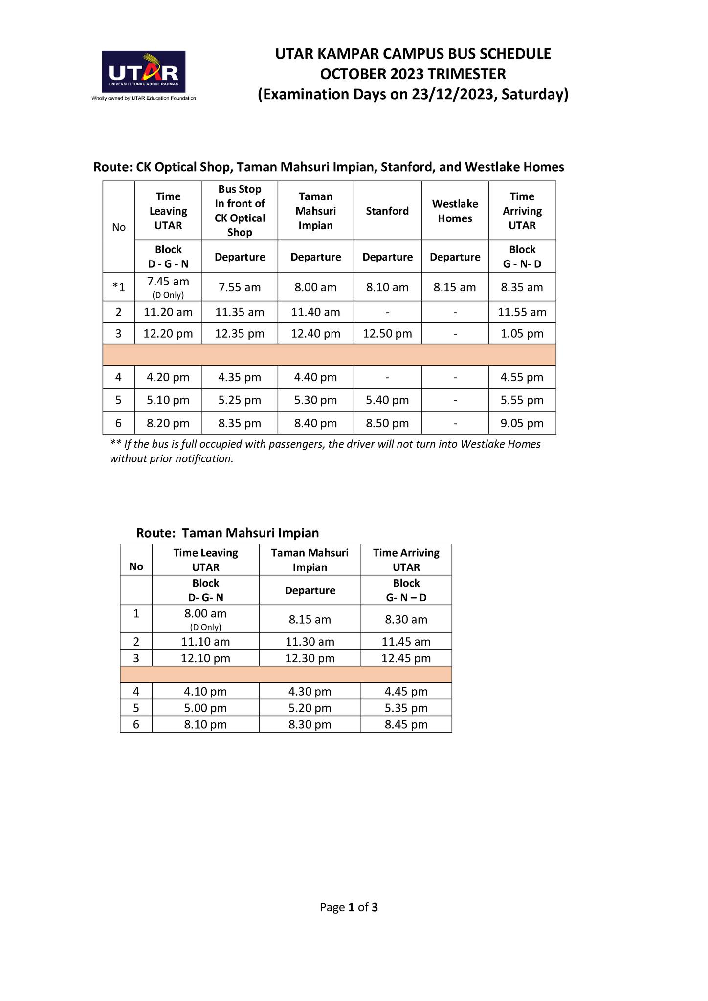 Dear UTARians, Attached here... - DSA - UTAR Kampar Campus | Facebook