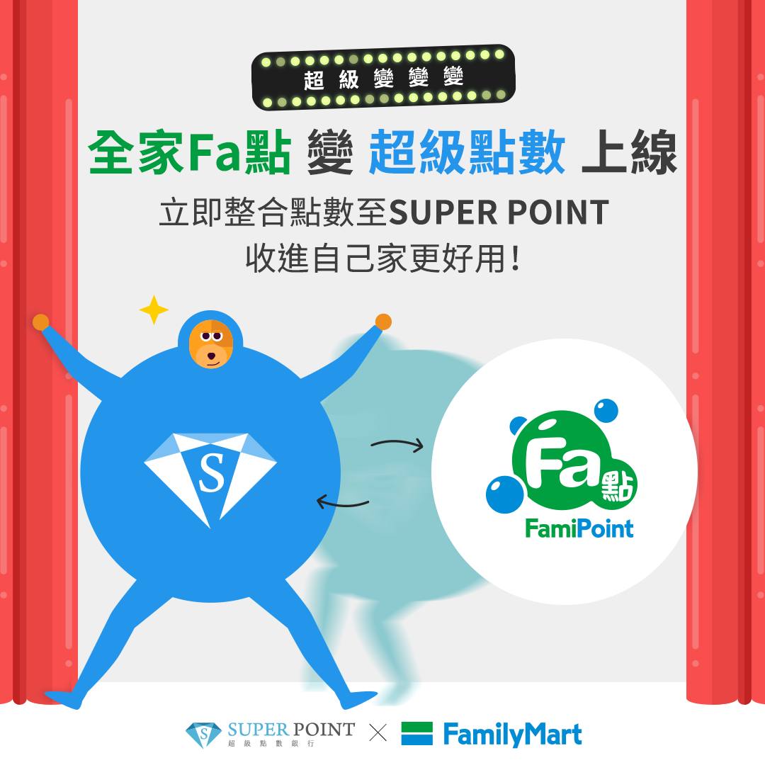 SUPERPOINT超級點數 - 🈵超級變變變，全家Fa點變超級點數滿分過關！！ 🔔現在、立刻、馬上把你的全家點數換進SUPER POINT ...