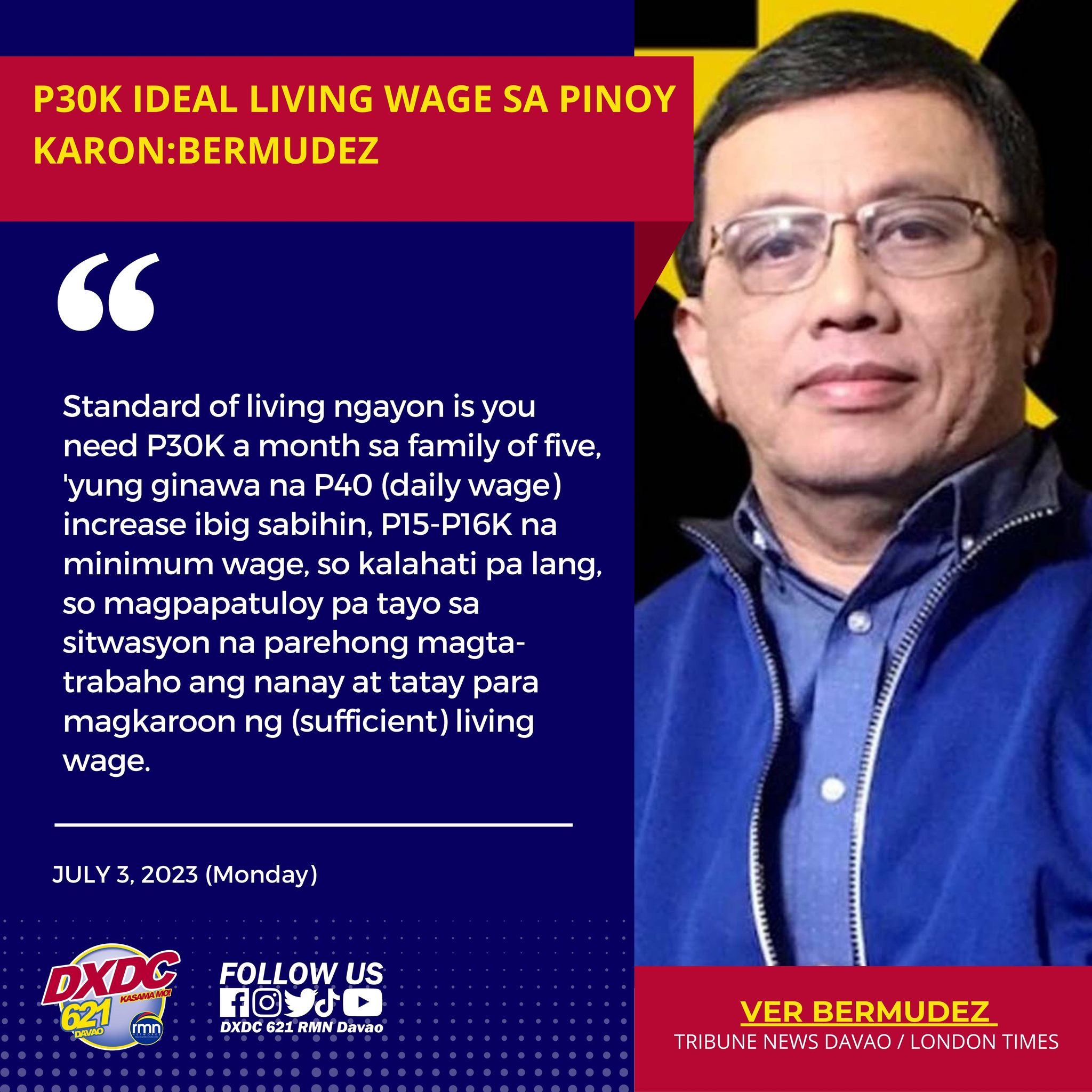 DXDC - #DXDCInterview | P30K IDEAL LIVING WAGE SA PINOY KARON:BERMUDEZ ...