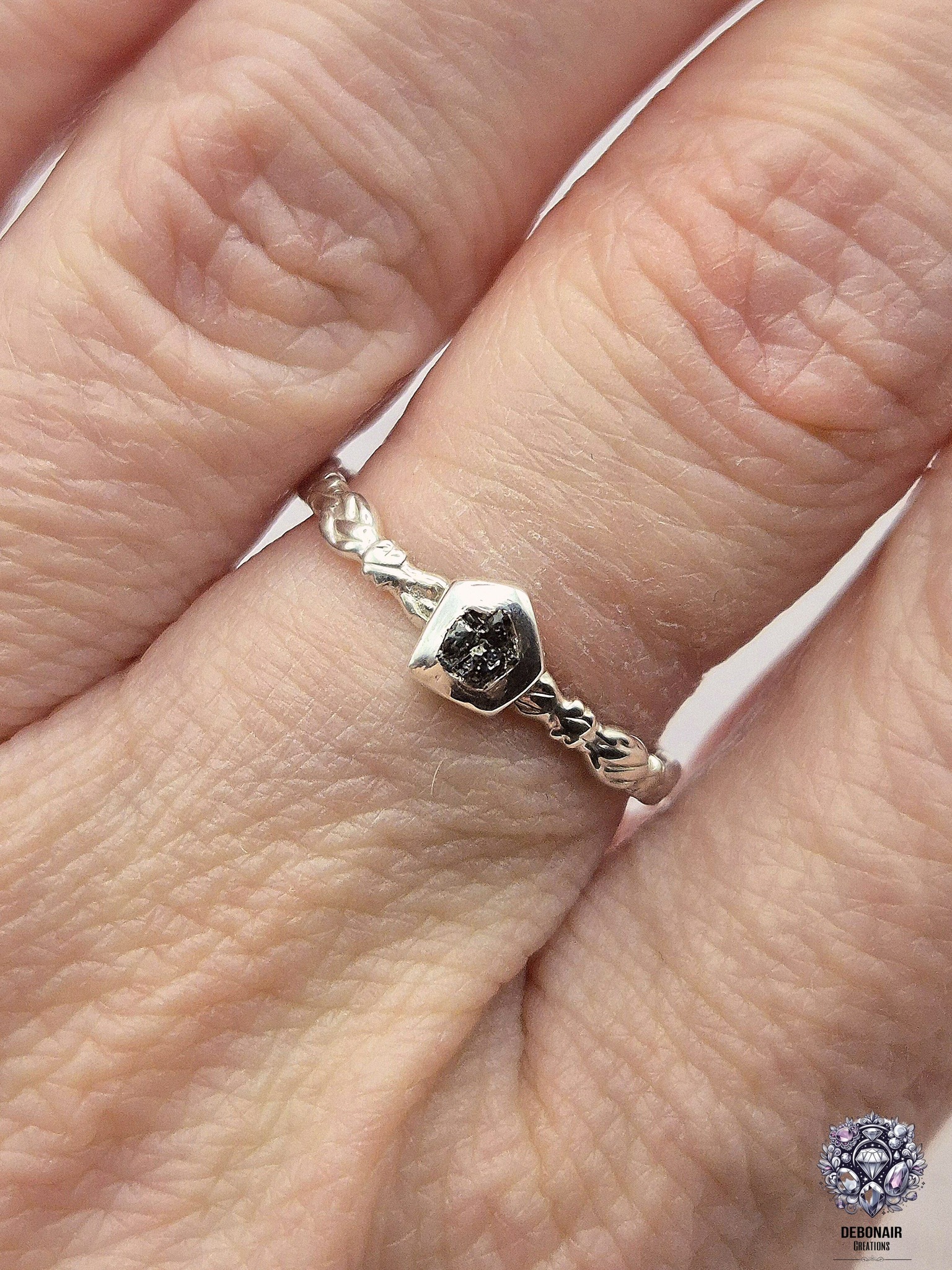 Raw diamond ring in fine and sterling silver