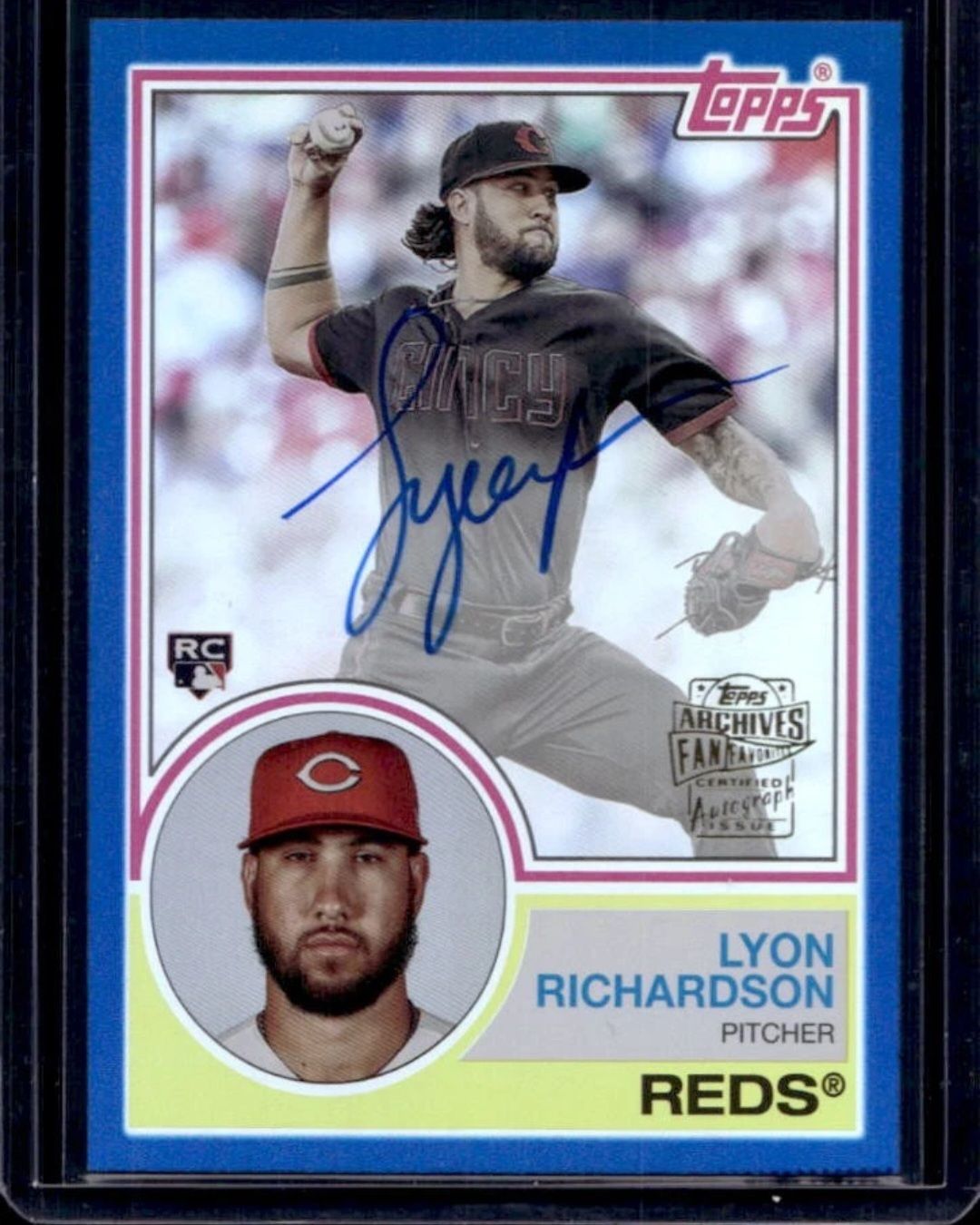 Where to find 2024 Topps Archives Lyon Richardson auto RC blue 