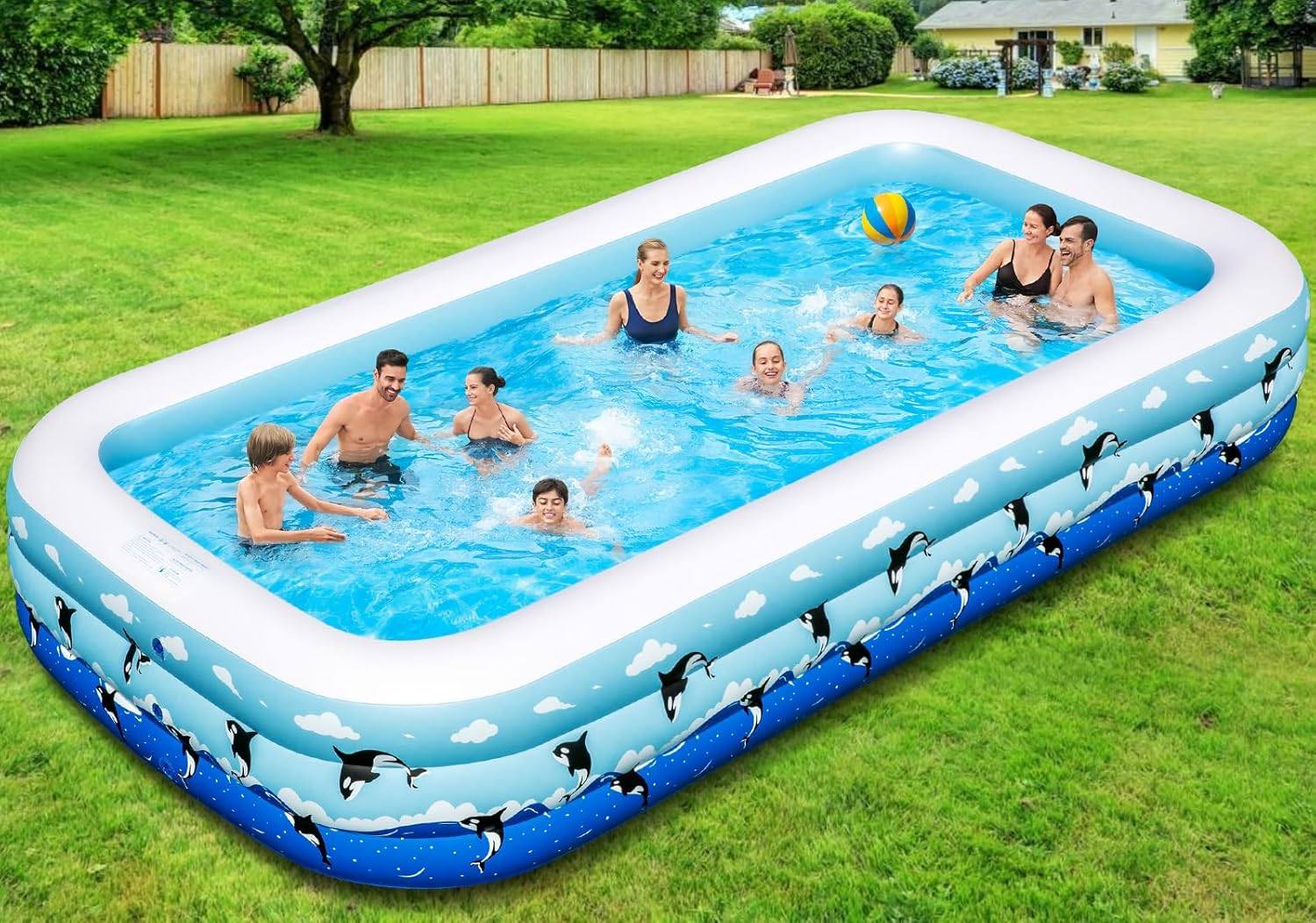 Large Inflatable Pool with Pump - 130'' x 72'' x 22'' Family Blow Up...