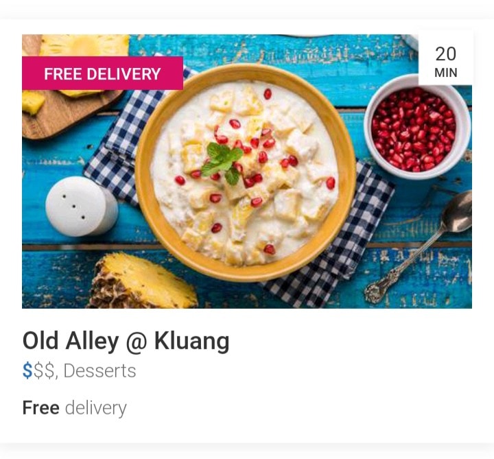 老胡同old Alley Kluang 吃甜的会让人开心 消暑 老胡同外卖服务持续着 同时food Panda线上服务也进行着 今天看了看 哇 Foodpanda也提供免费运送服务哦 老胡同 Foodpanda提供更快捷的外送服务
