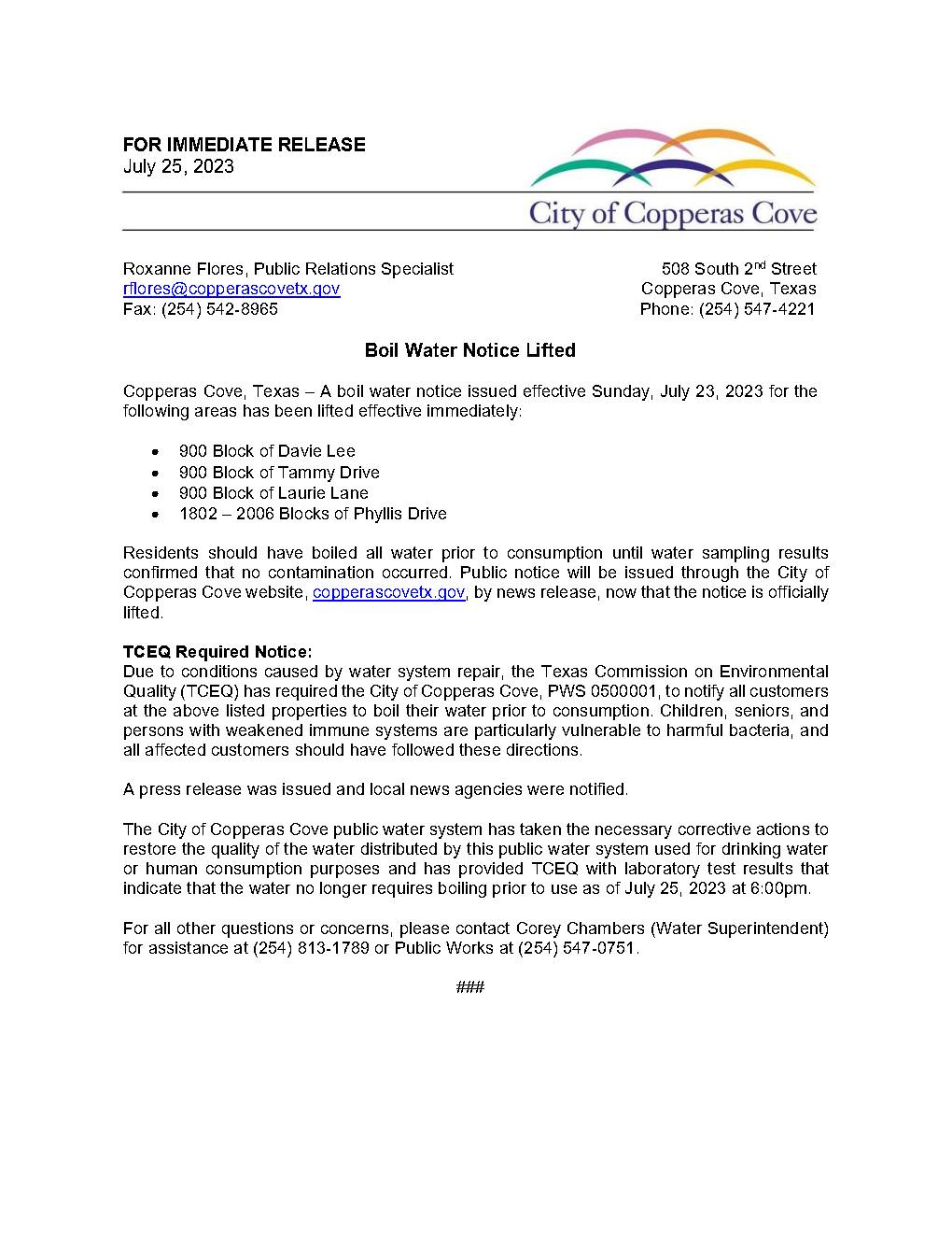Boil Water... City of Copperas Cove Municipal Government