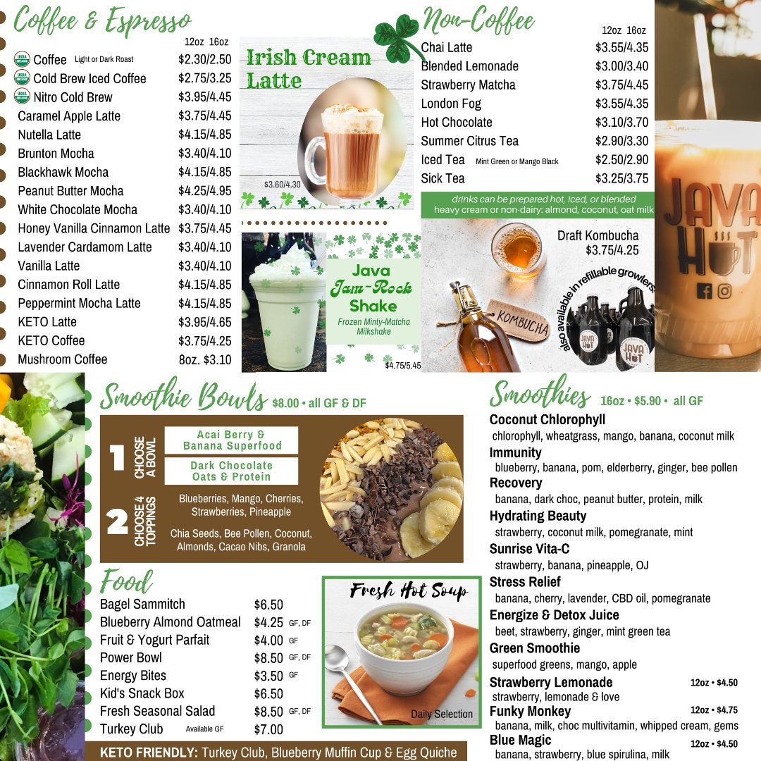 Java Hut - Our March-themed menu is here, including...
