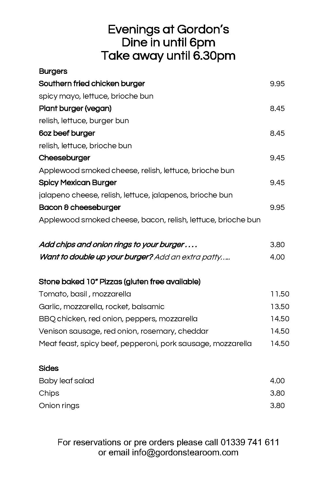 Our evening menu - dine in until 6pm... - Gordon's Tea Room | Facebook