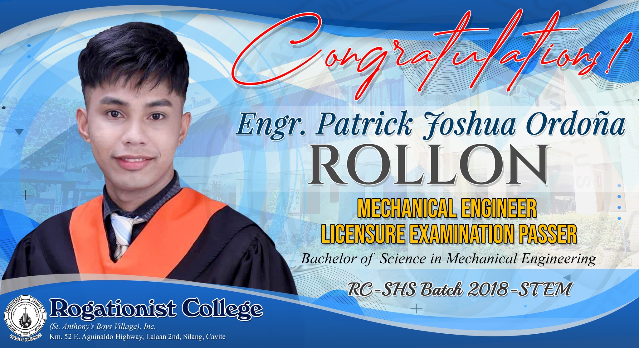Rogationist - Congratulations ENGR. PATRICK JOSHUA O. ROLLON! FOR ...