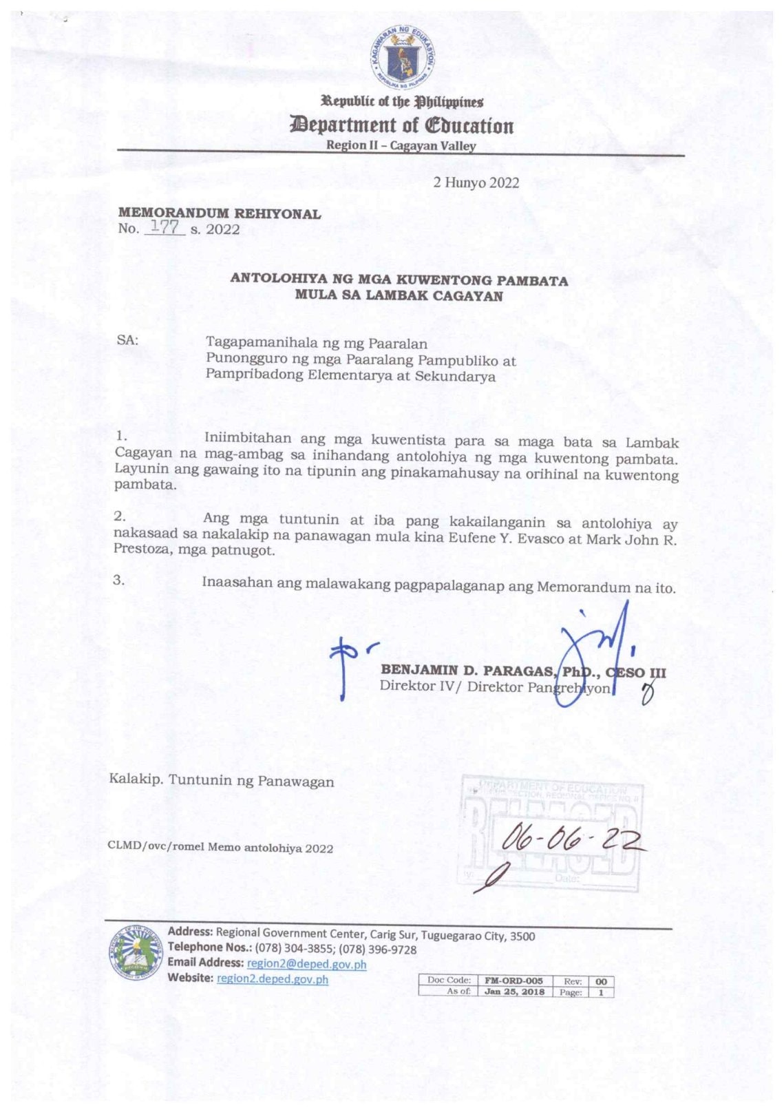 Maraming Salamat sa Pamunuan ng Kagawaran ng Edukasyon, Rehiyon Dos ...