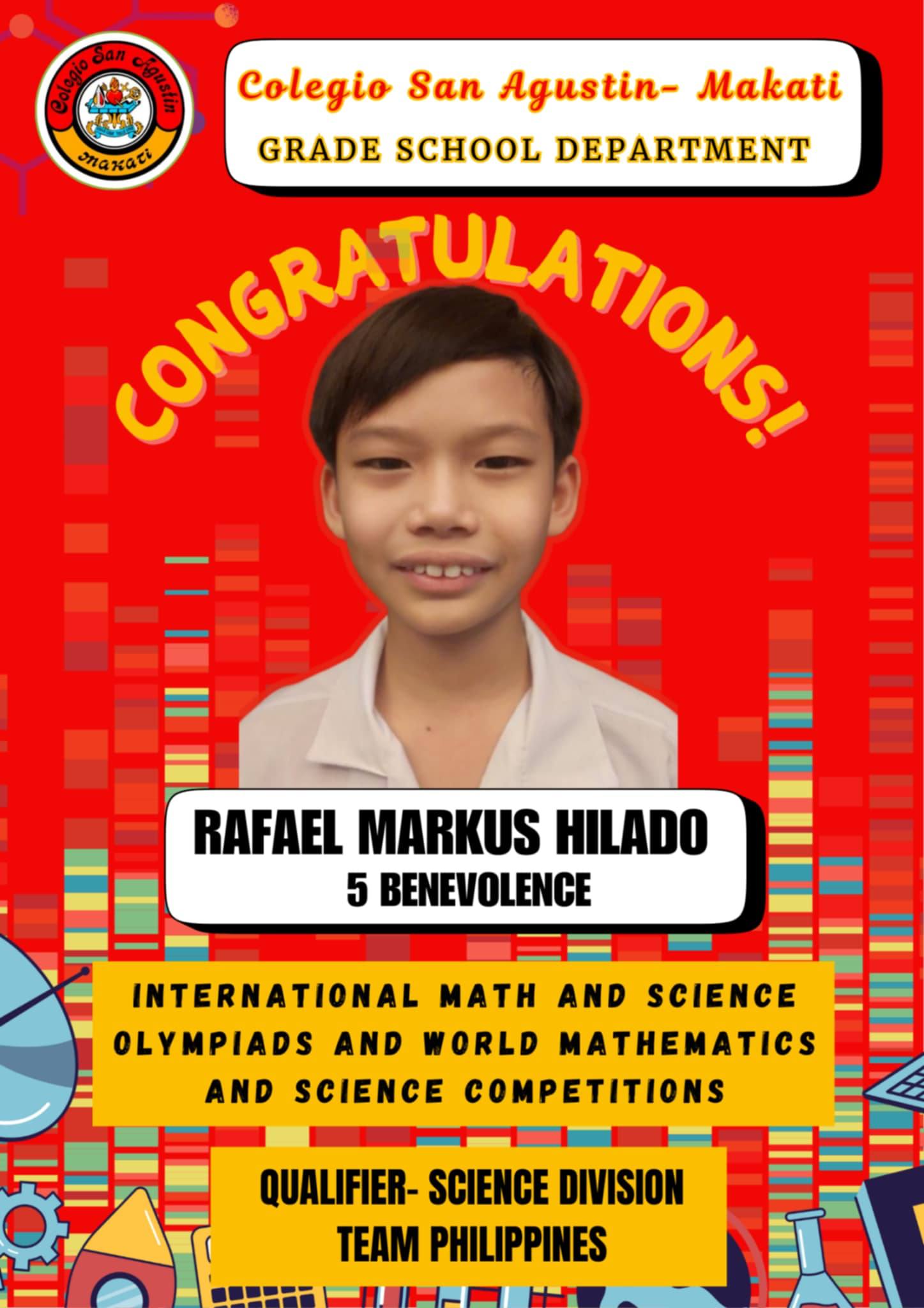 Colegio - Congratulations, Rafael Markus Hilado of Grade 5 Benevolence ...