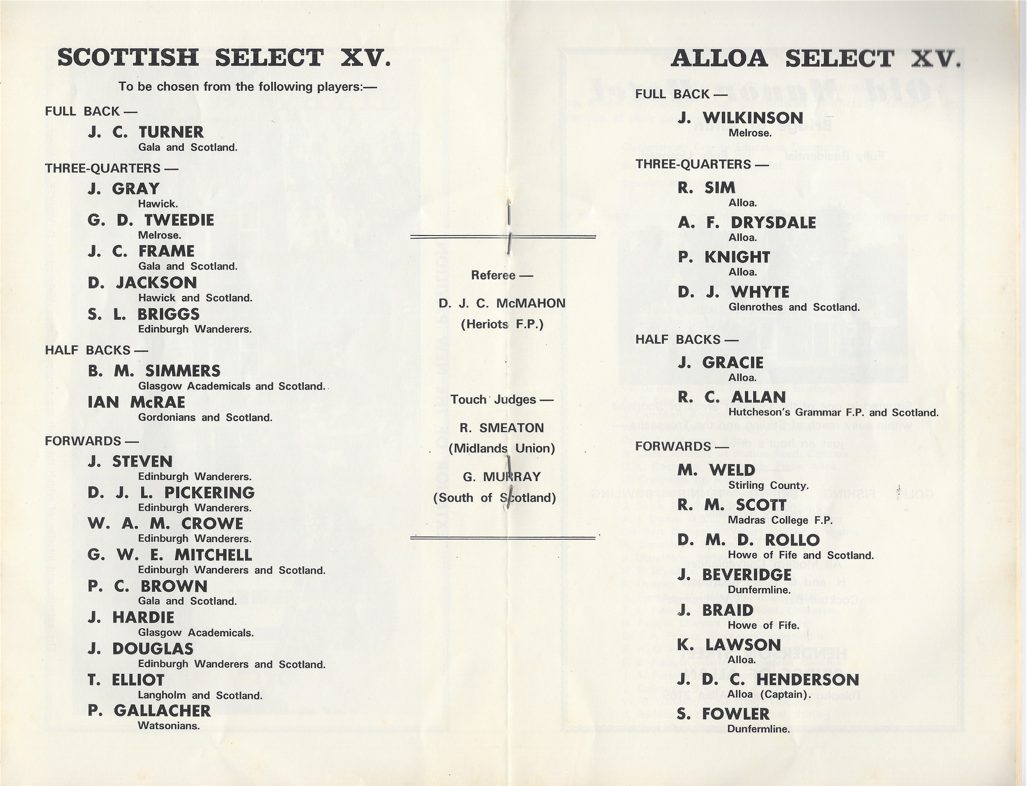 Rugby Memories Scotland - Any familiar names in this special match ...