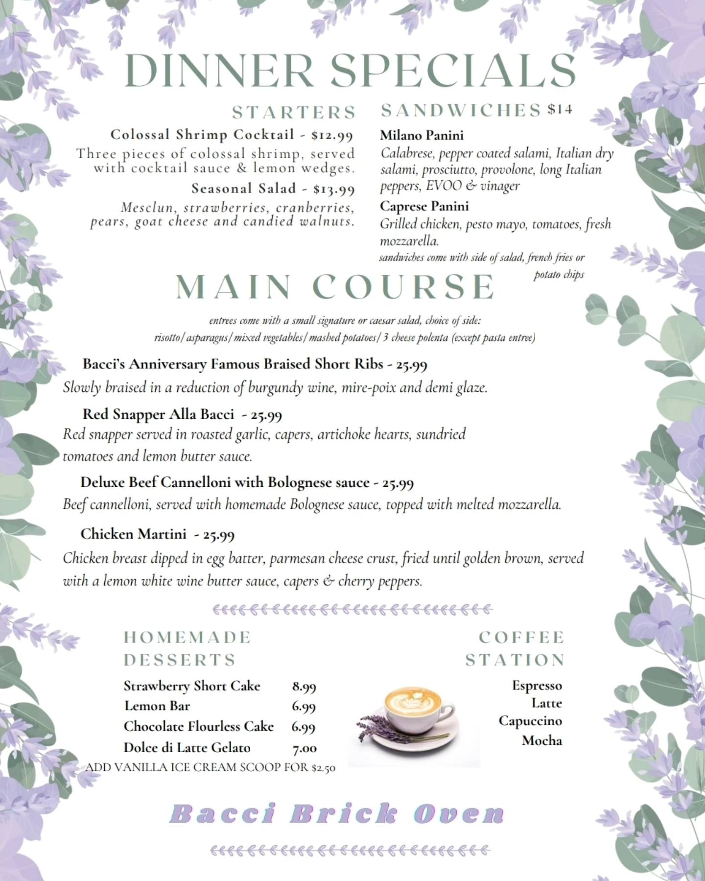 NEW SPECIALS DROPPING... - Bacci Brick Oven & Italian Grill | Facebook