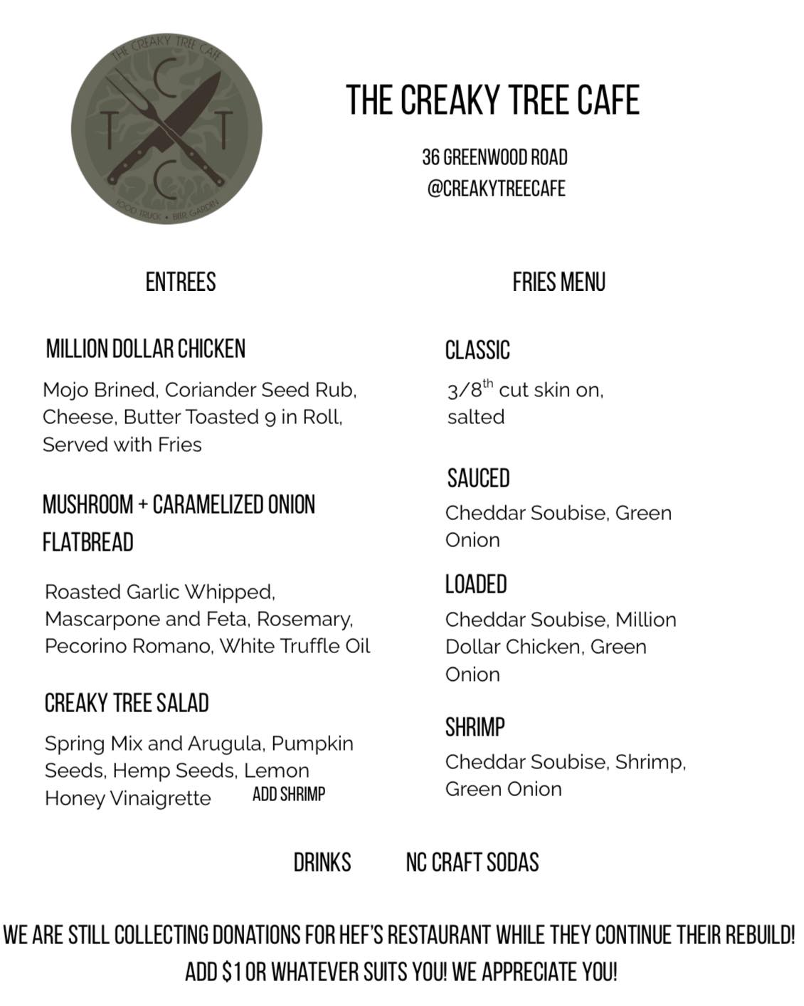 Here is our Sunday menu. Y'all... - The Creaky Tree Cafe | Facebook